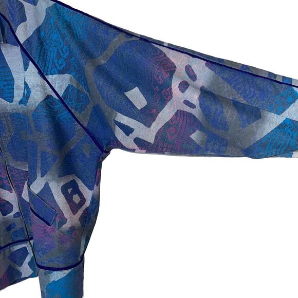 Vintage Womens Denim Bomber Jacket Size Medium Blue Purple Pink Abstract Print - Picture 6 of 14